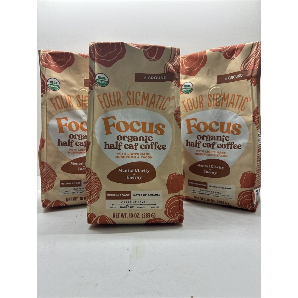 Four Sigmatic Focus Organic Half Calf Coffee Ground Lions, Mane Mushroom 3 Pack